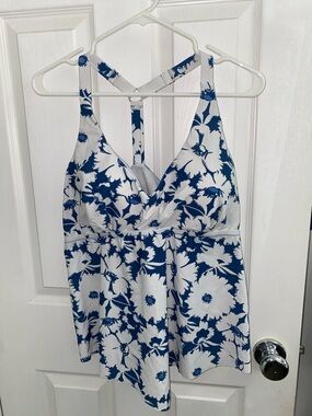 Raisins Blue and White Floral Women's Swim Footie